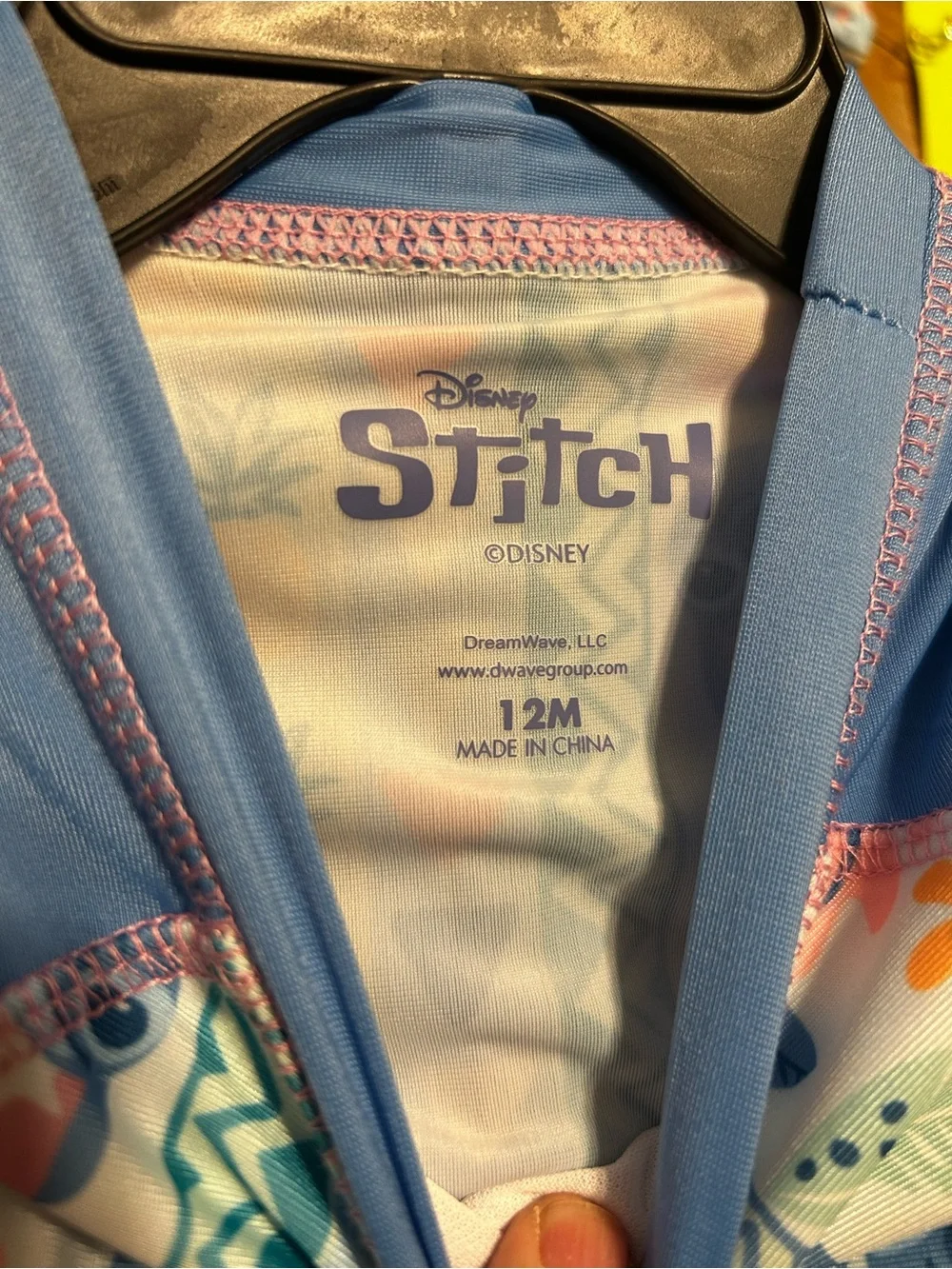 Disney Stitch Baby Girls 2PC Rash Guard Swimsuit Set Blue UPF 50+ 12M NEW